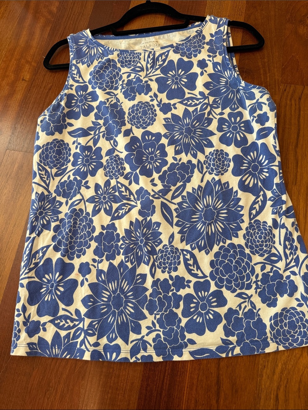 Talbots White Tank Top with Blue Floral Print
